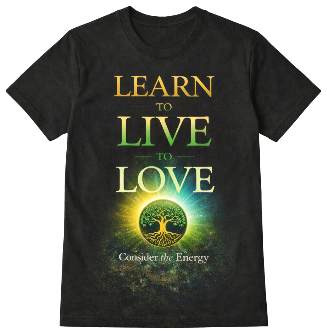 Consider the Energy shirt reading Learn to Live to Love