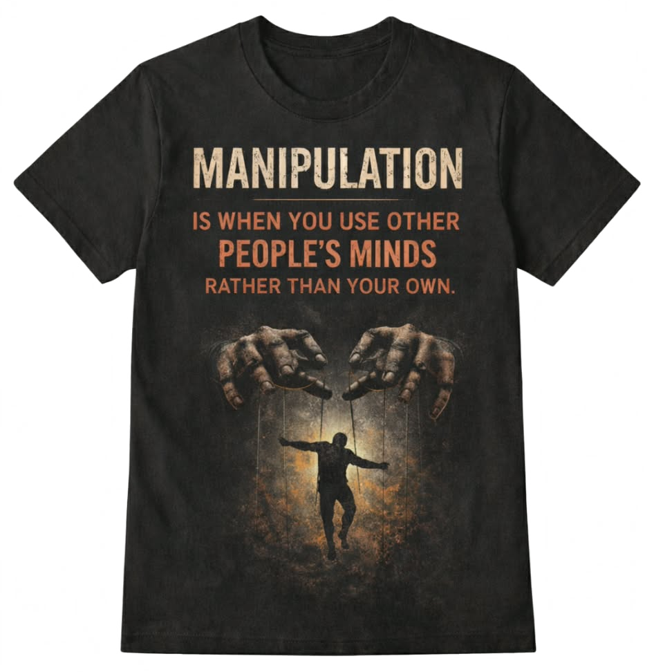 Black Consider the Energy shirt about manipulation